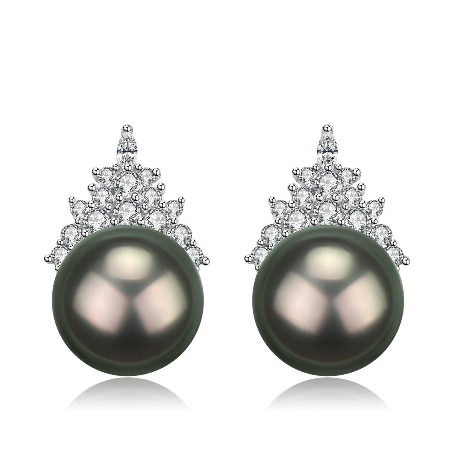 Tahitian Pearl Queen Style Earrings in Silver