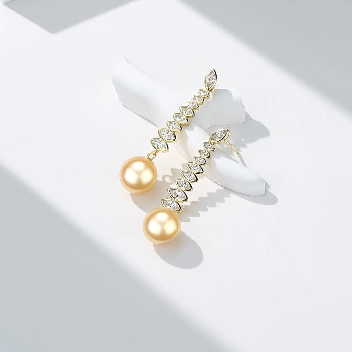 South Sea Pearl and CZ Earrings in Gold 2