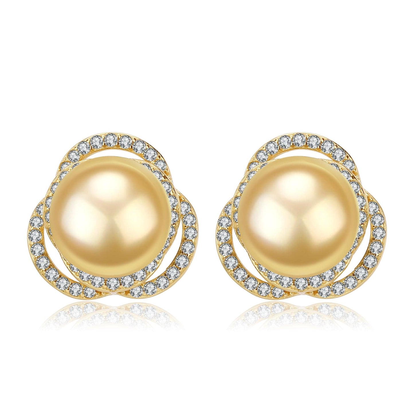 Rose Earrings with Golden South Sea Pearl and CZ