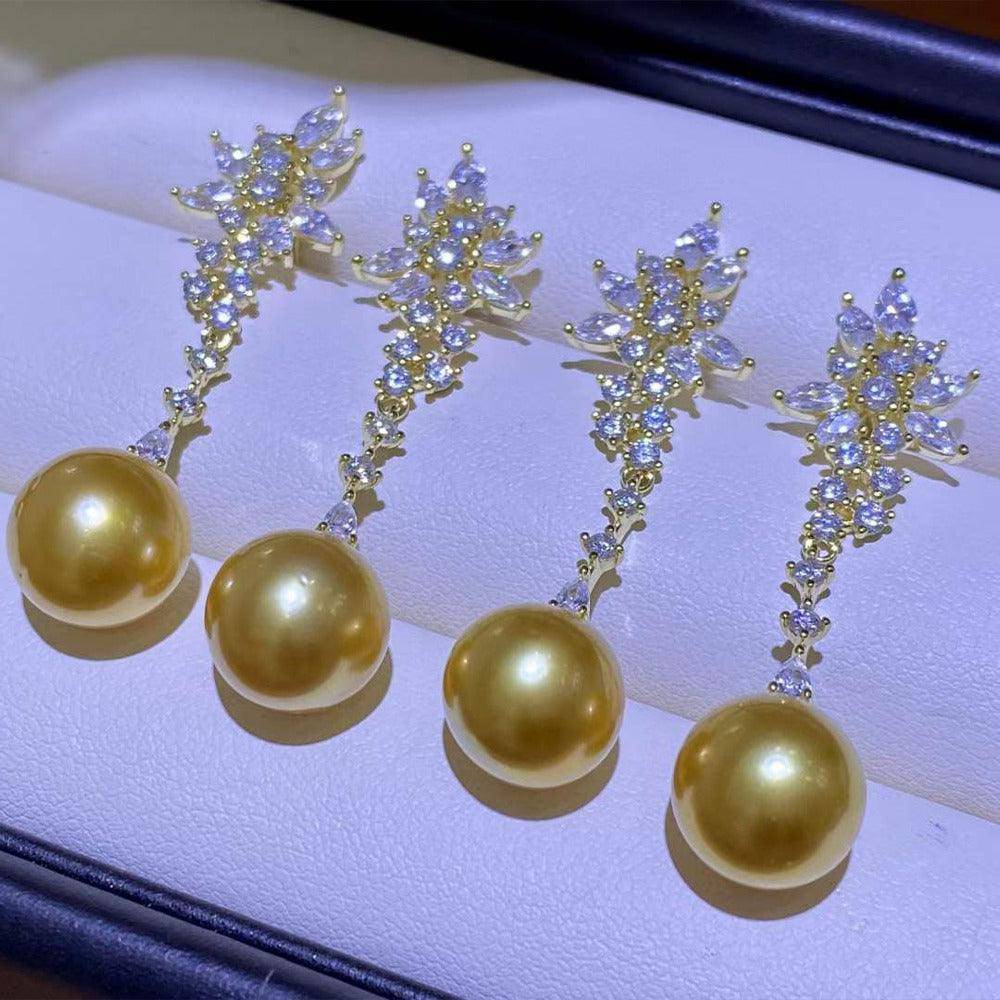 Snowflake Earrings with Golden South Sea Pearls