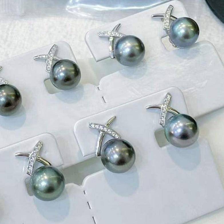 Tahitian Pearl and CZ Elegant Earrings