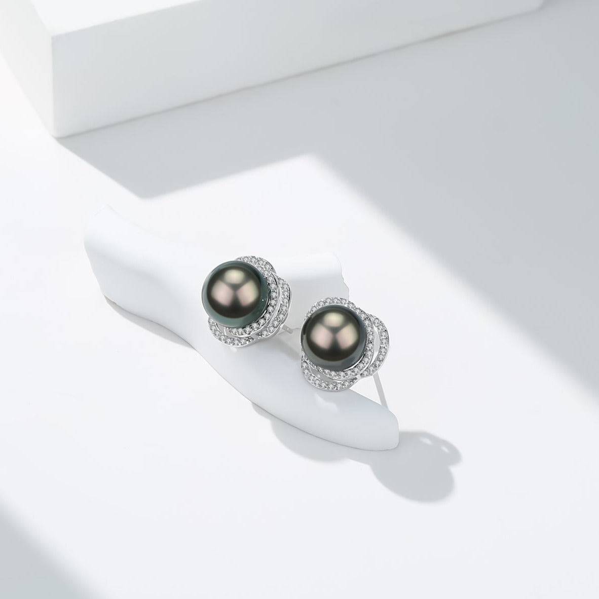 Tahitian Pearl and Cubic Zirconia Earrings