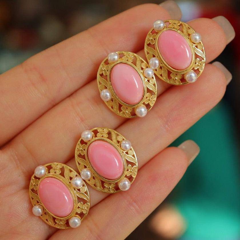 Elegant Pink Conch Shell Pearl Earrings in Gold Vermeil