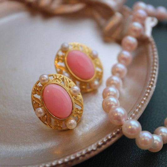 Elegant Pink Conch Shell Pearl Earrings in Gold Vermeil