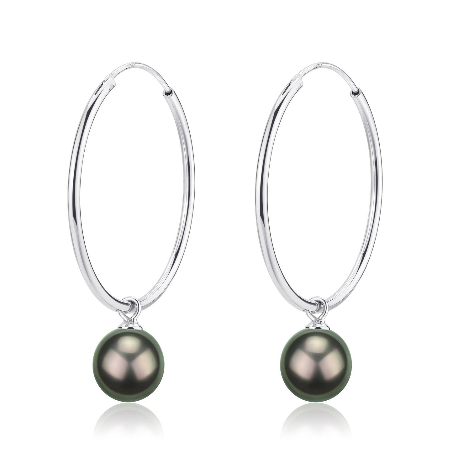 Large Hoop Dangling Earrings with Tahitian Pearl