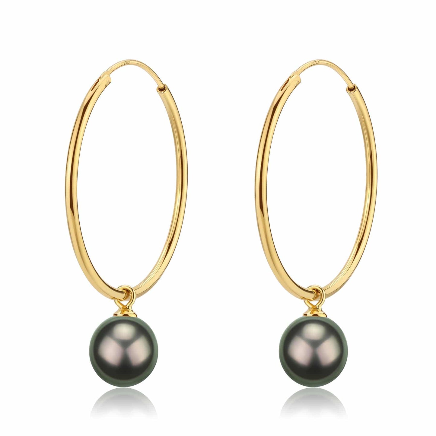 Large Hoop Dangling Earrings with Tahitian Pearl