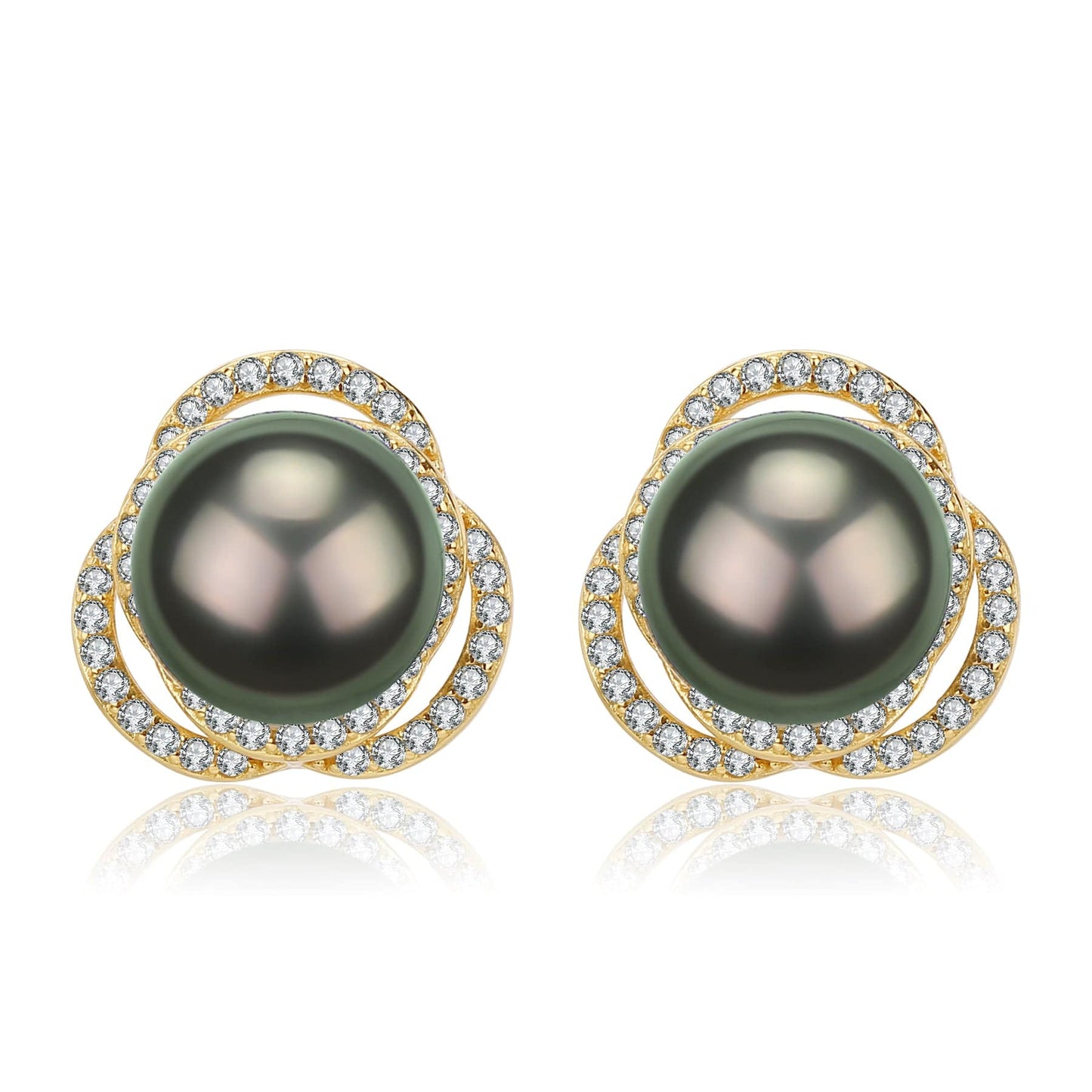 Tahitian Pearl and CZ Rose Earrings in Sterling Silver