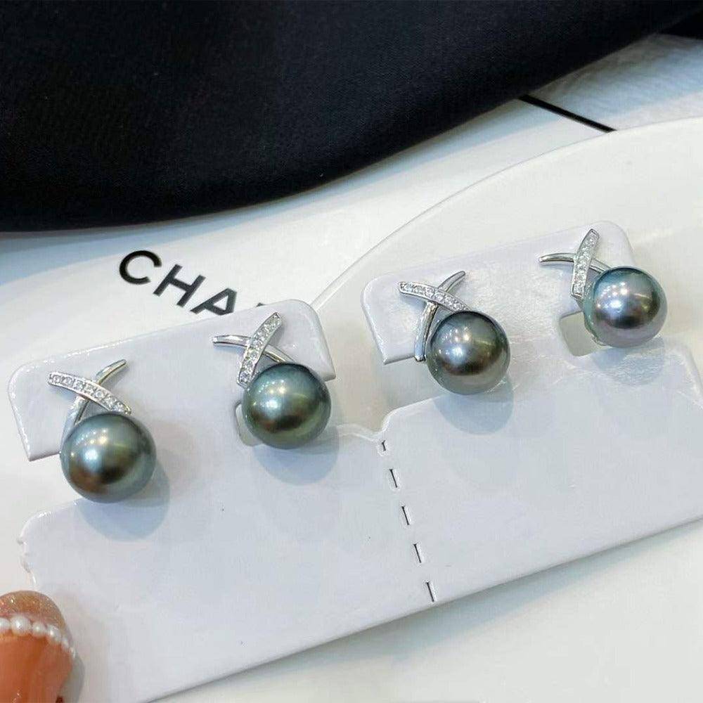 Tahitian Pearl and CZ Elegant Earrings