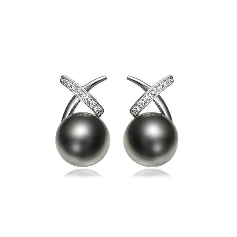 Tahitian Pearl and CZ Elegant Earrings