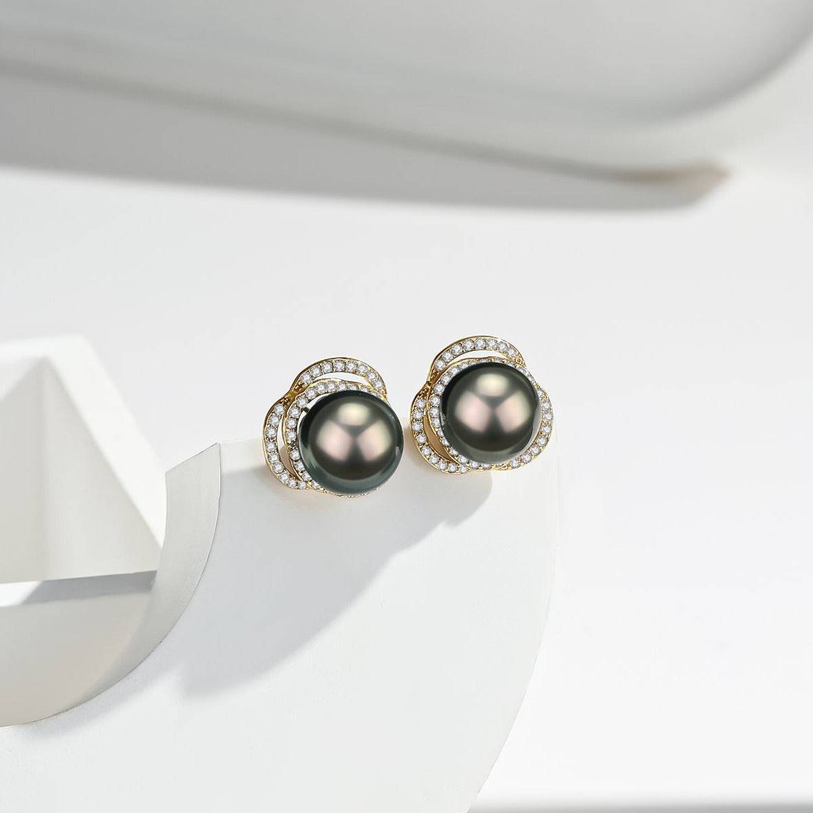 Tahitian Pearl and Cubic Zirconia Earrings