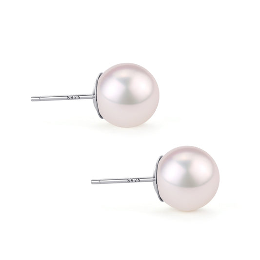 White Freshwater Round Pearl Stud Earrings