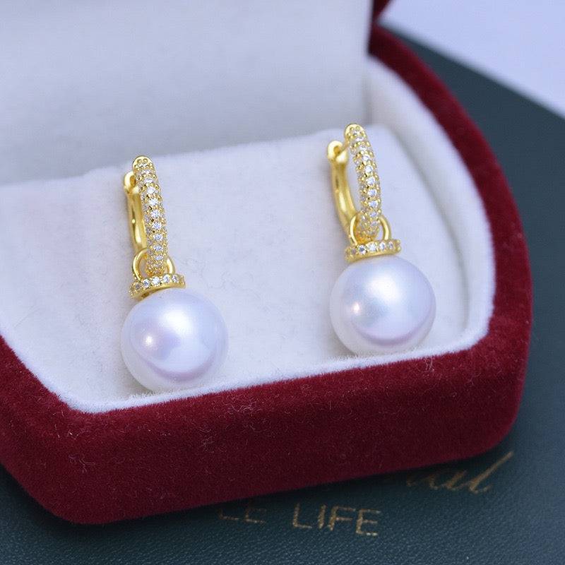 Freshwater Pearl and CZ Hoop Earrings for Women