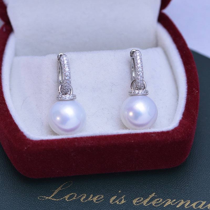 Freshwater Pearl and CZ Hoop Earrings for Women