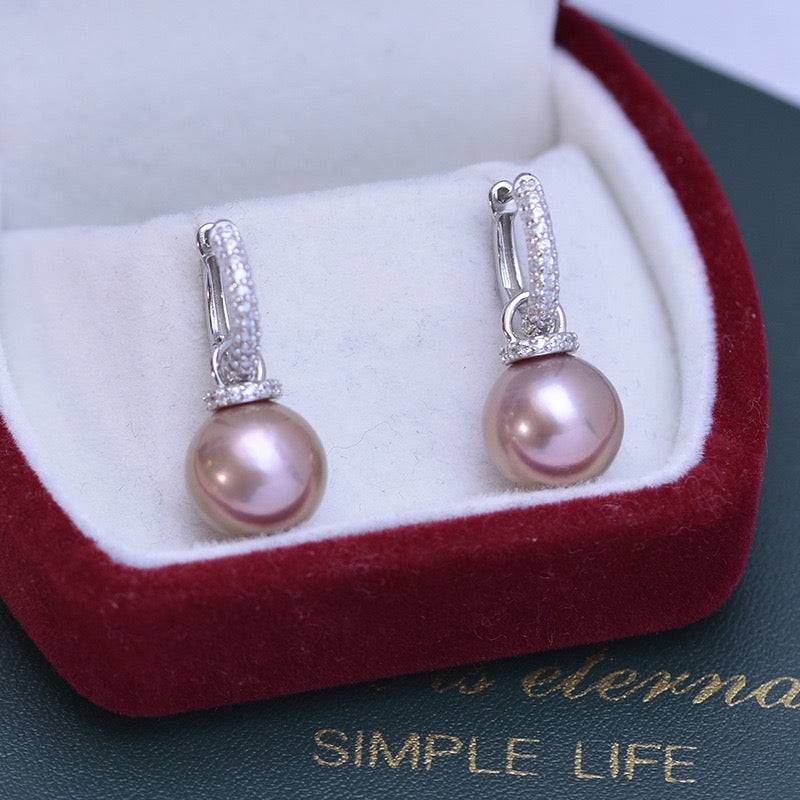 Freshwater Pearl and CZ Hoop Earrings for Women