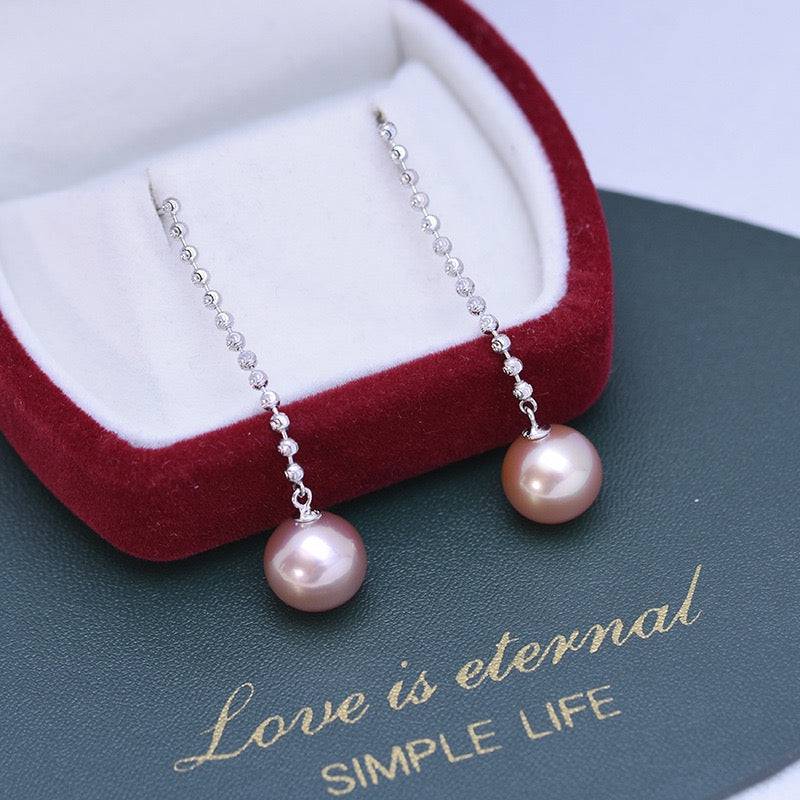 Long Chain Drop Earrings with Freshwater Pearls