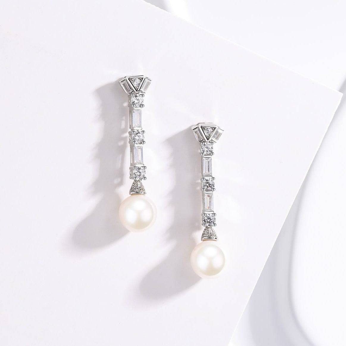 Elegant White Pearl and CZ Earrings