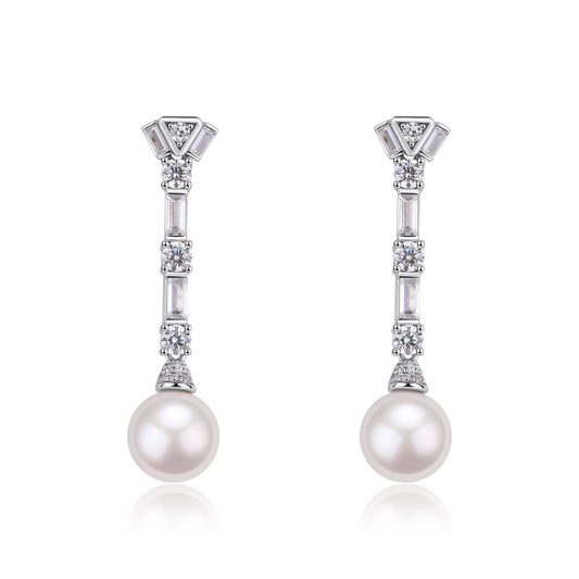 Elegant White Pearl and CZ Earrings