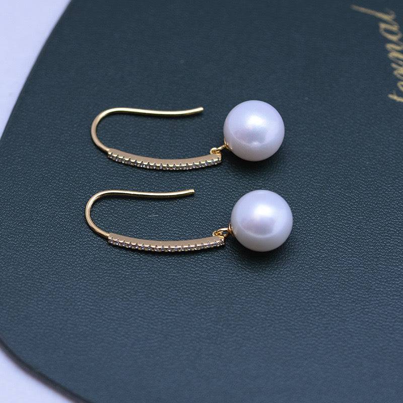 Freshwater Pearl and CZ Hoop Earrings in Silver