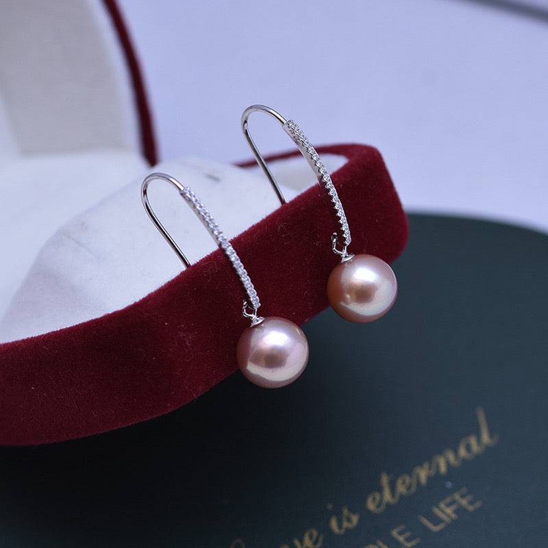 Freshwater Pearl and CZ Hoop Earrings in Silver