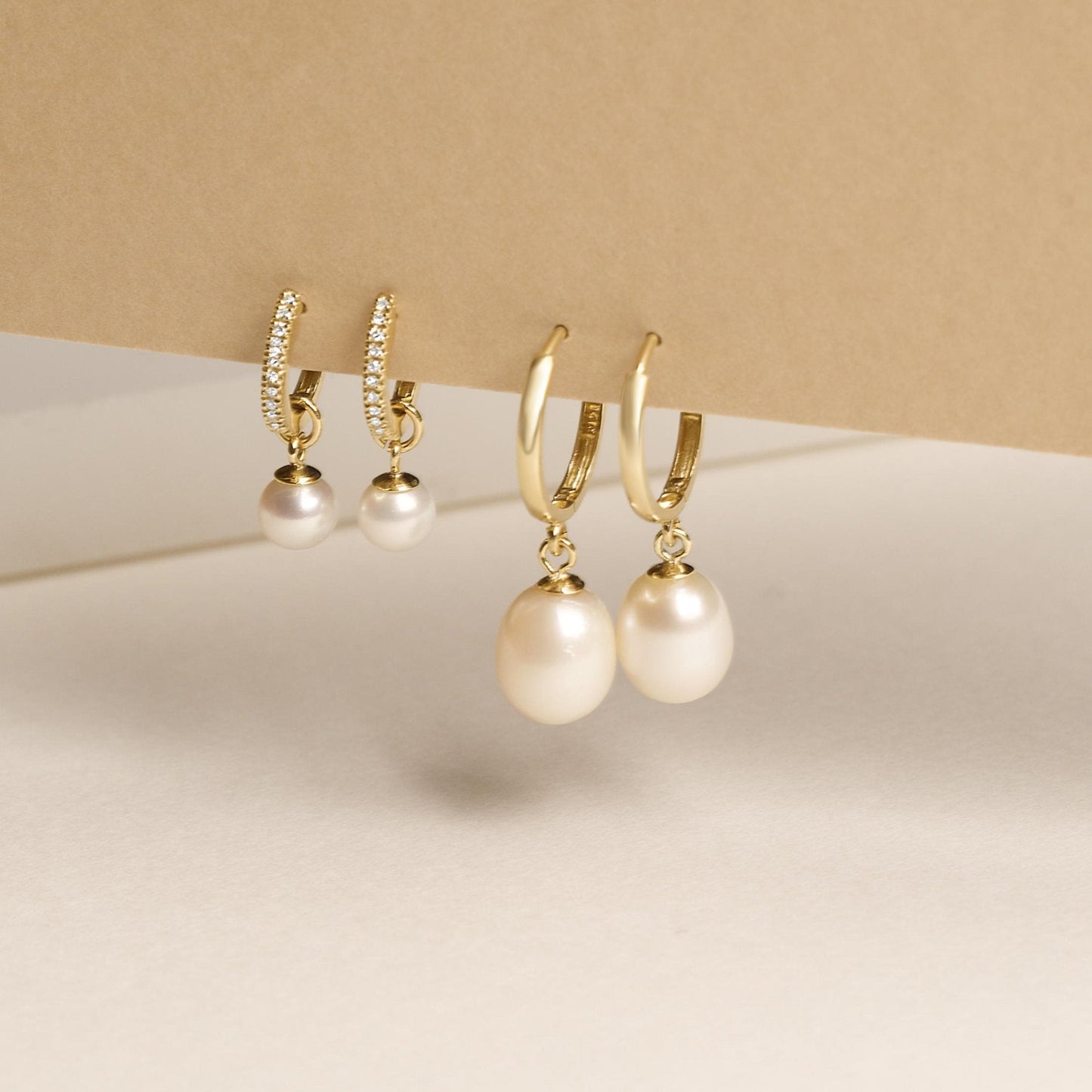 Freshwater Pearl Pave Huggie Earrings in Droplet Style