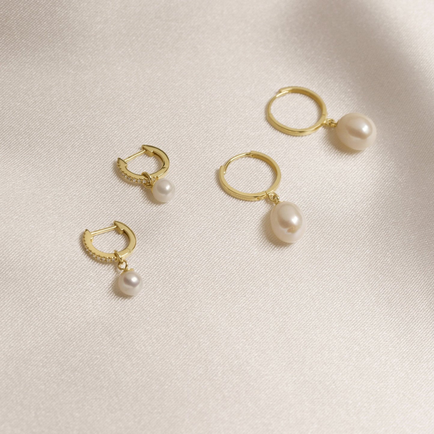 Freshwater Pearl Pave Huggie Earrings in Droplet Style