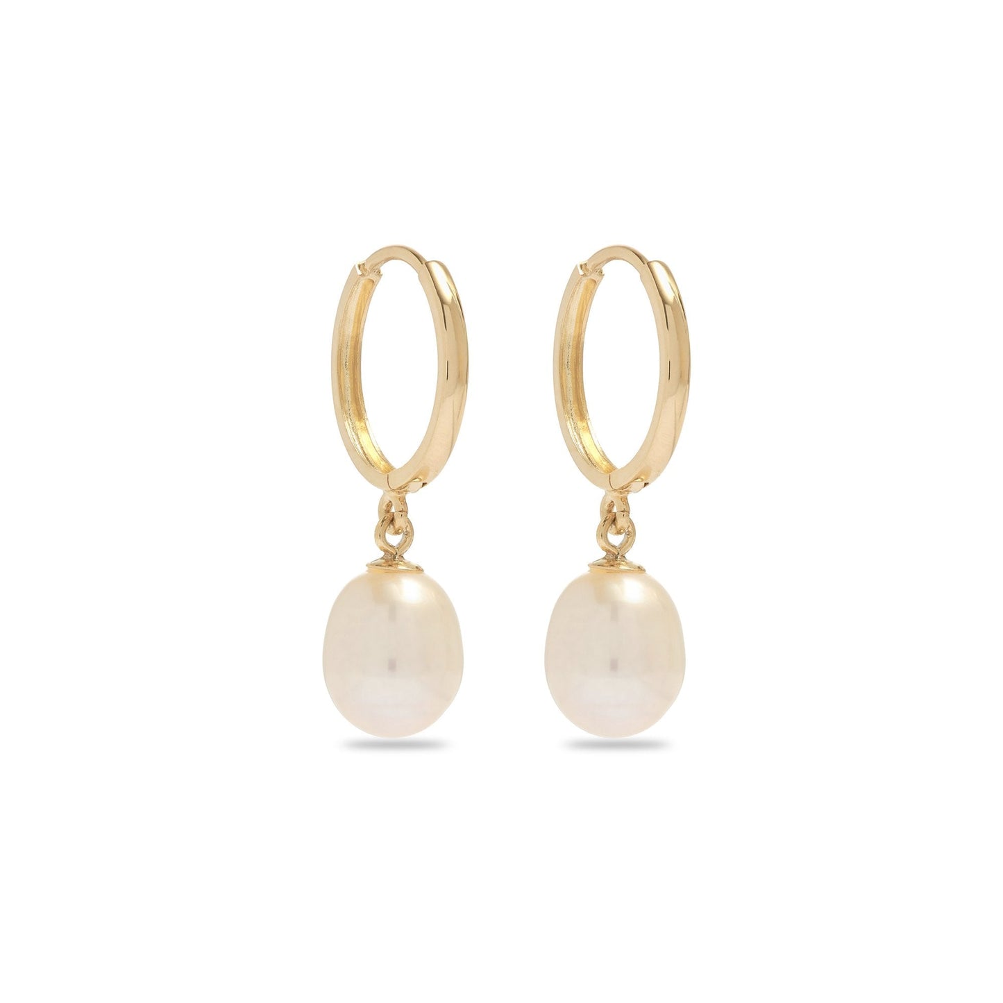 Elliptical Design Pearl Huggie Earrings