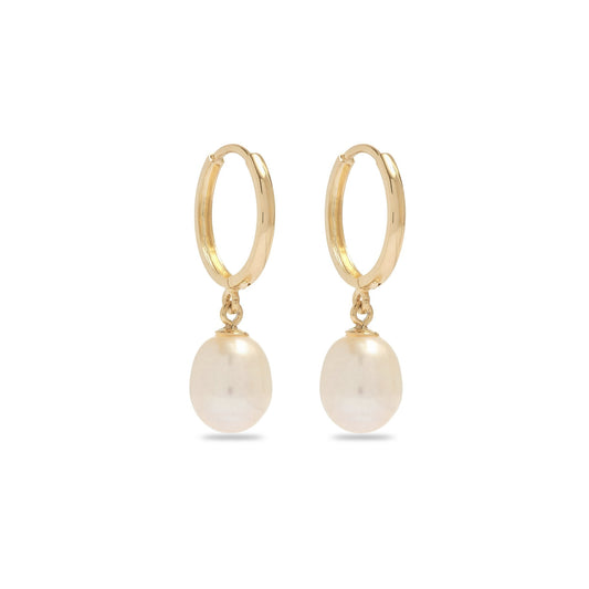 Elliptical Design Pearl Huggie Earrings