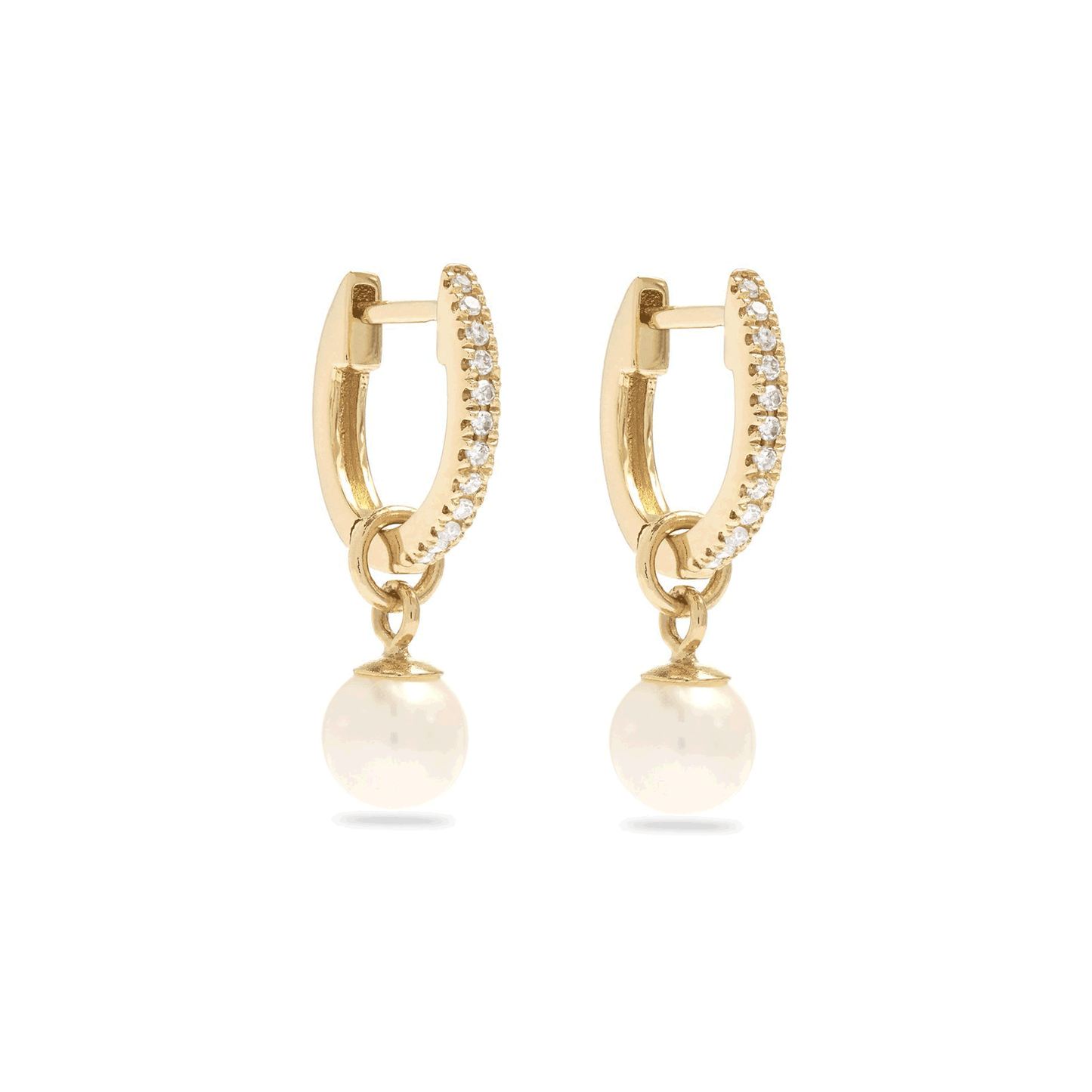 Freshwater Pearl Pave Huggie Earrings in Droplet Style