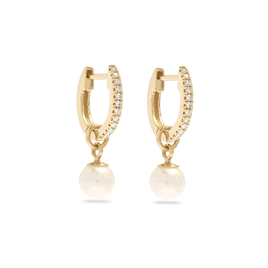 Freshwater Pearl Pave Huggie Earrings in Droplet Style