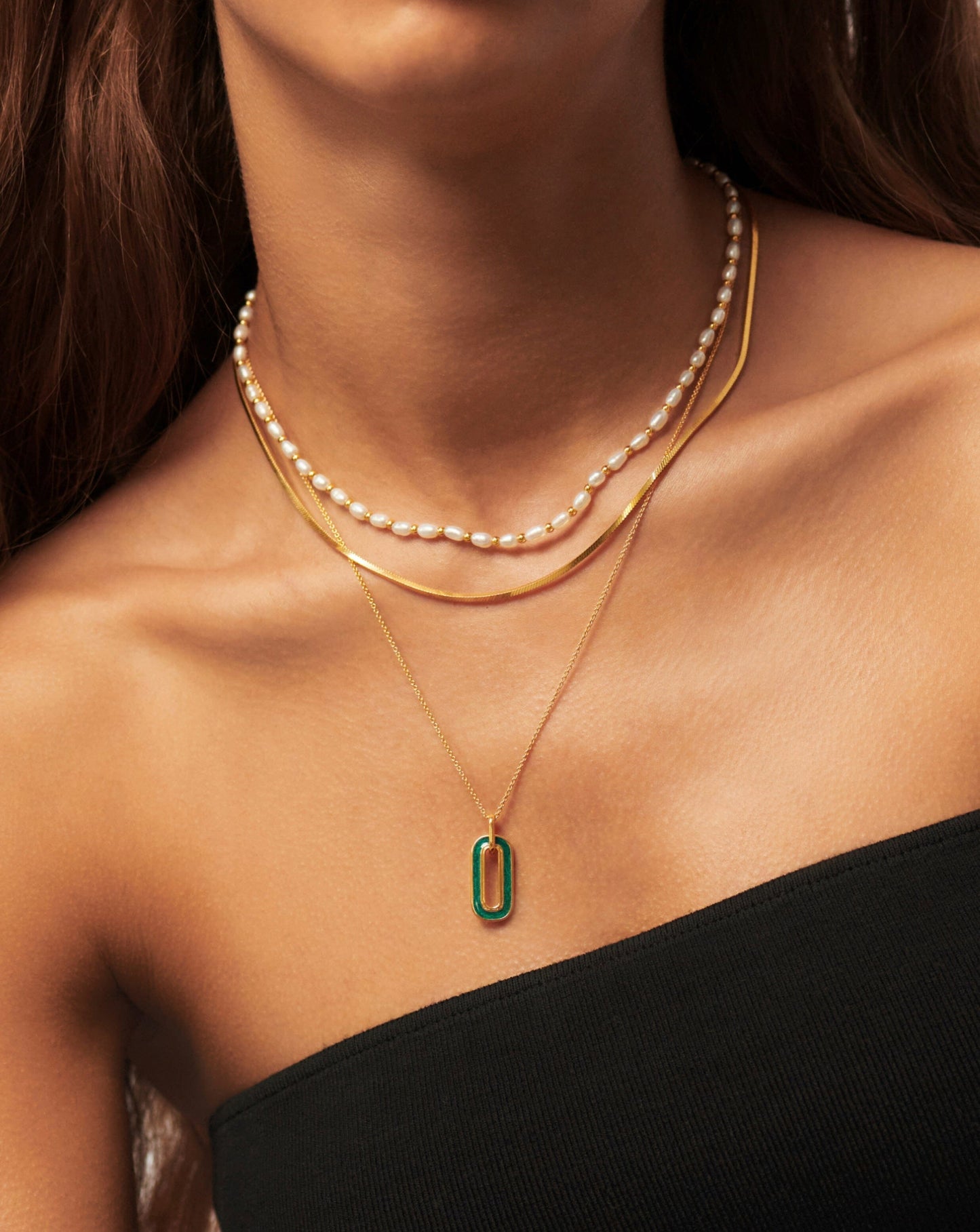 Ovate Pendant Necklace with Enamel Design