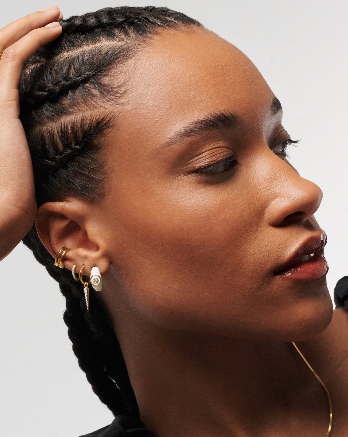 Small Dome Enamel and Stone Hoop Earrings