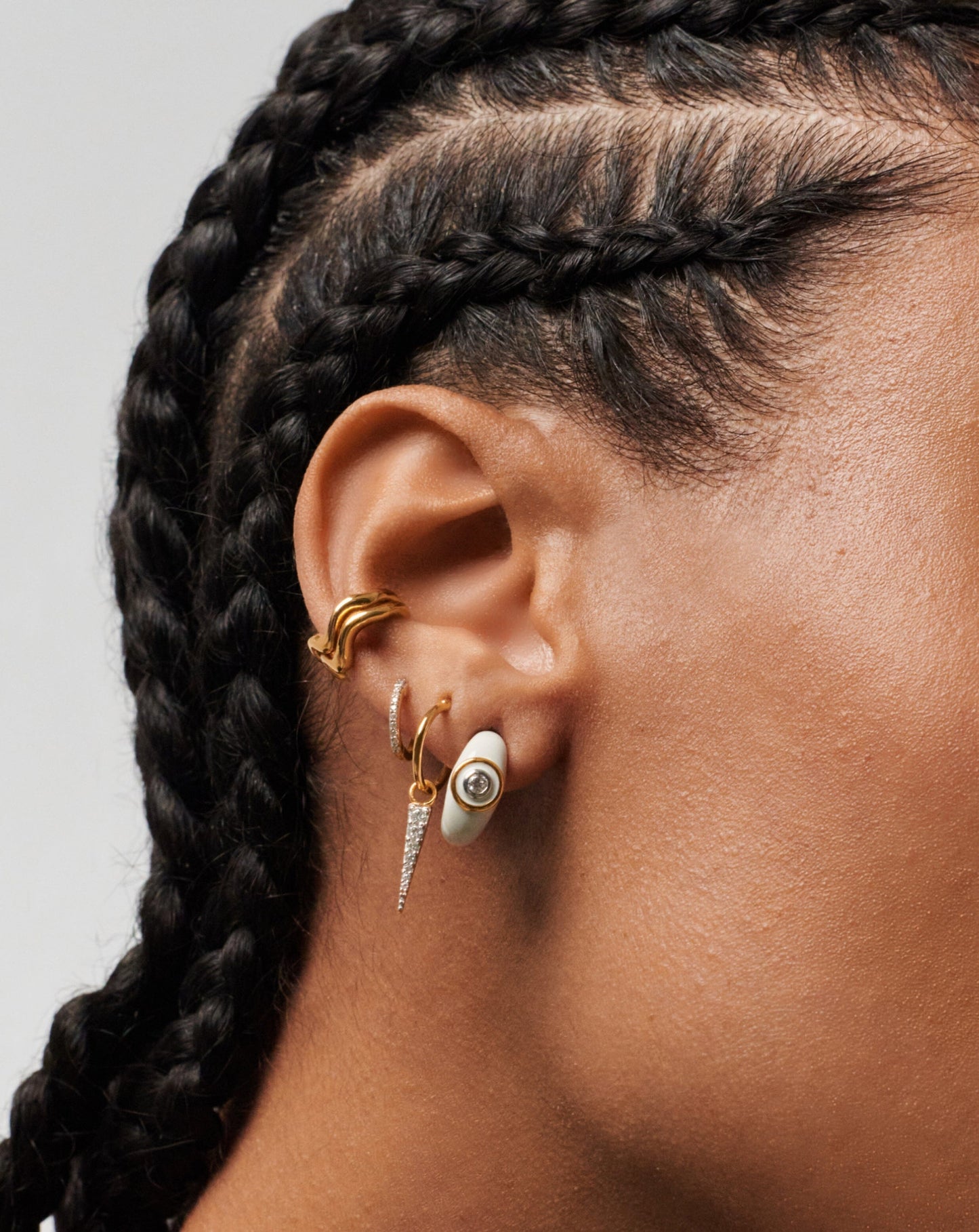 Small Dome Enamel and Stone Hoop Earrings