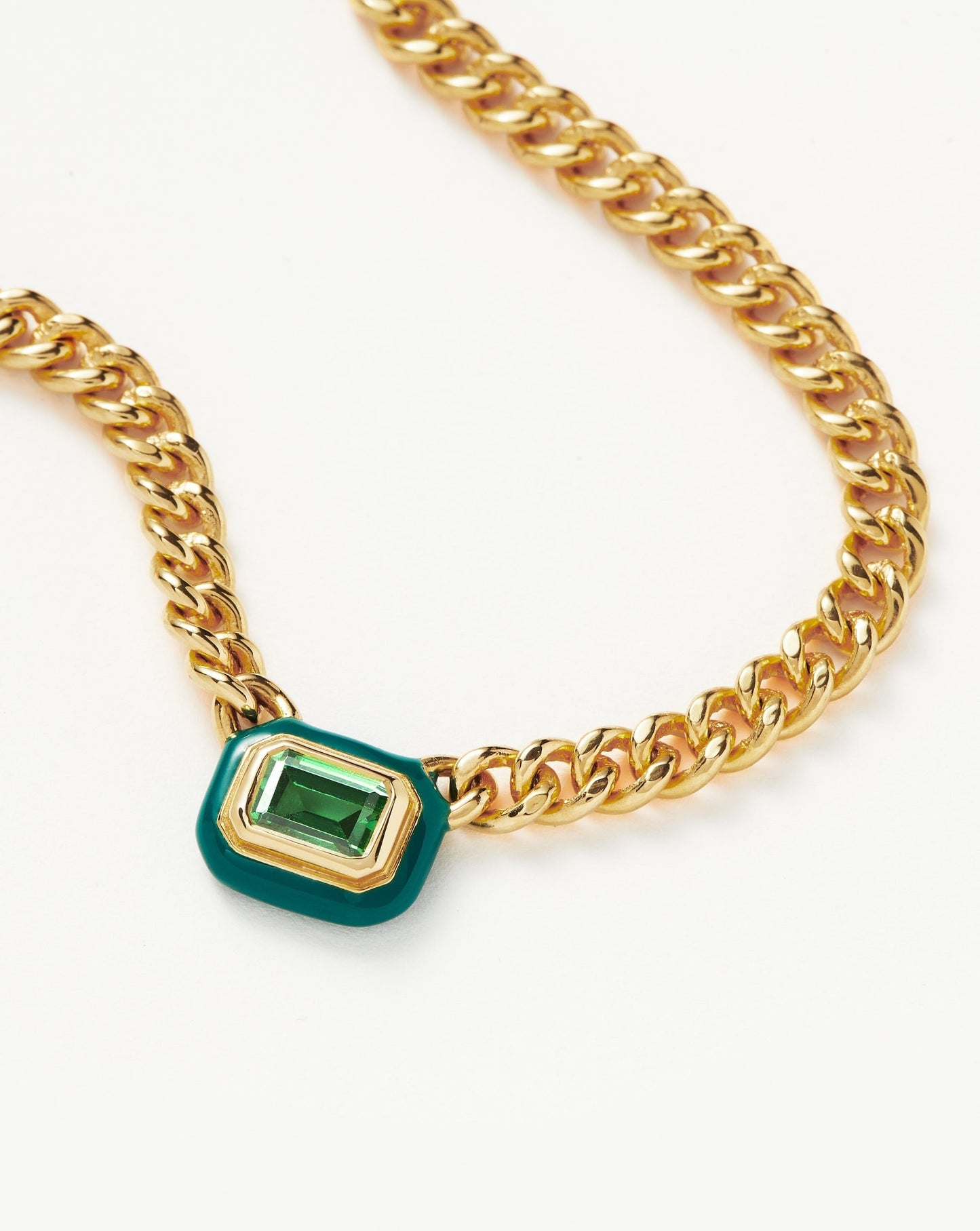 Enamel and Stone Pendant Chain Necklace in Gold Plated