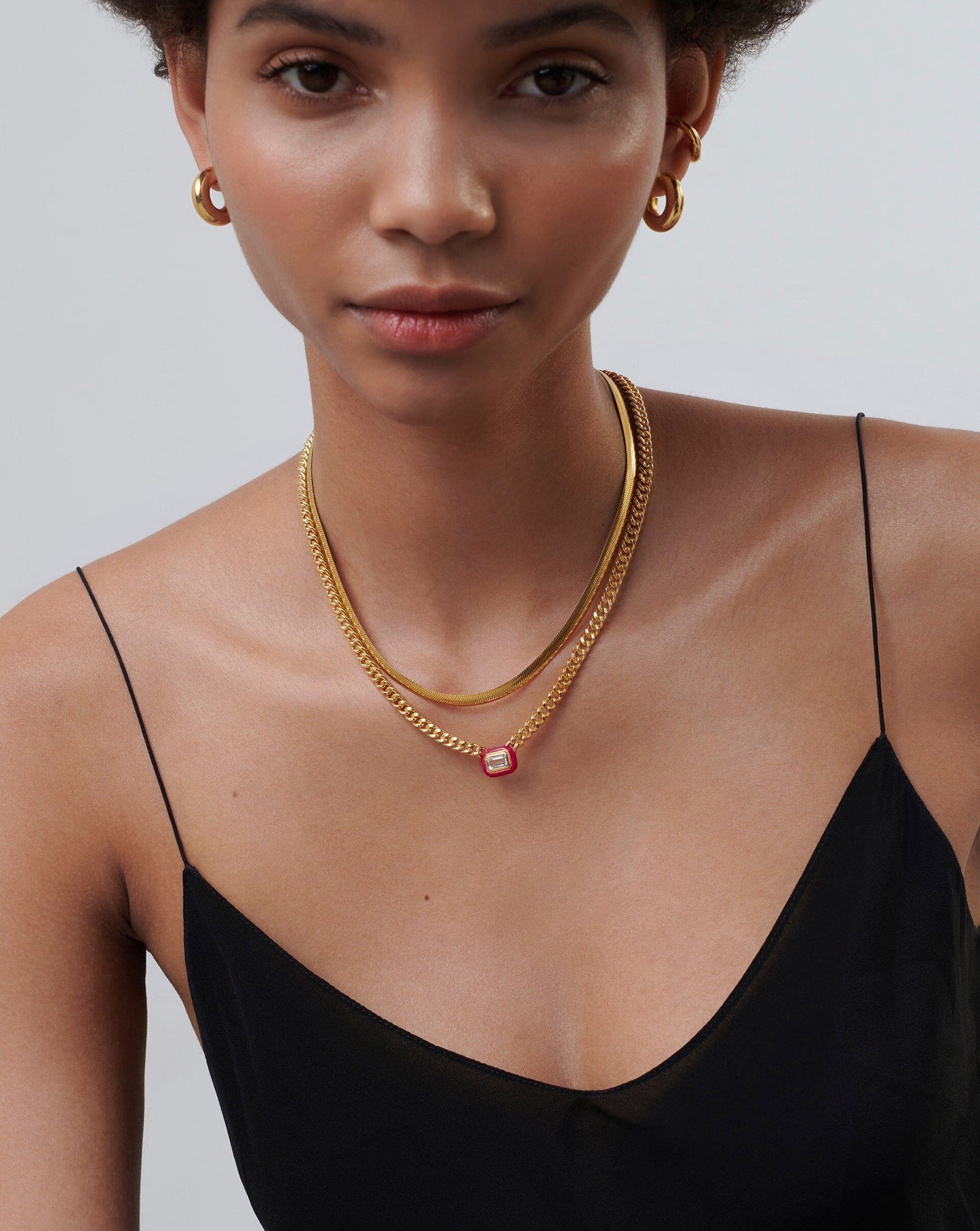 Floating Pendant Chain Necklace in Gold and Zirconia