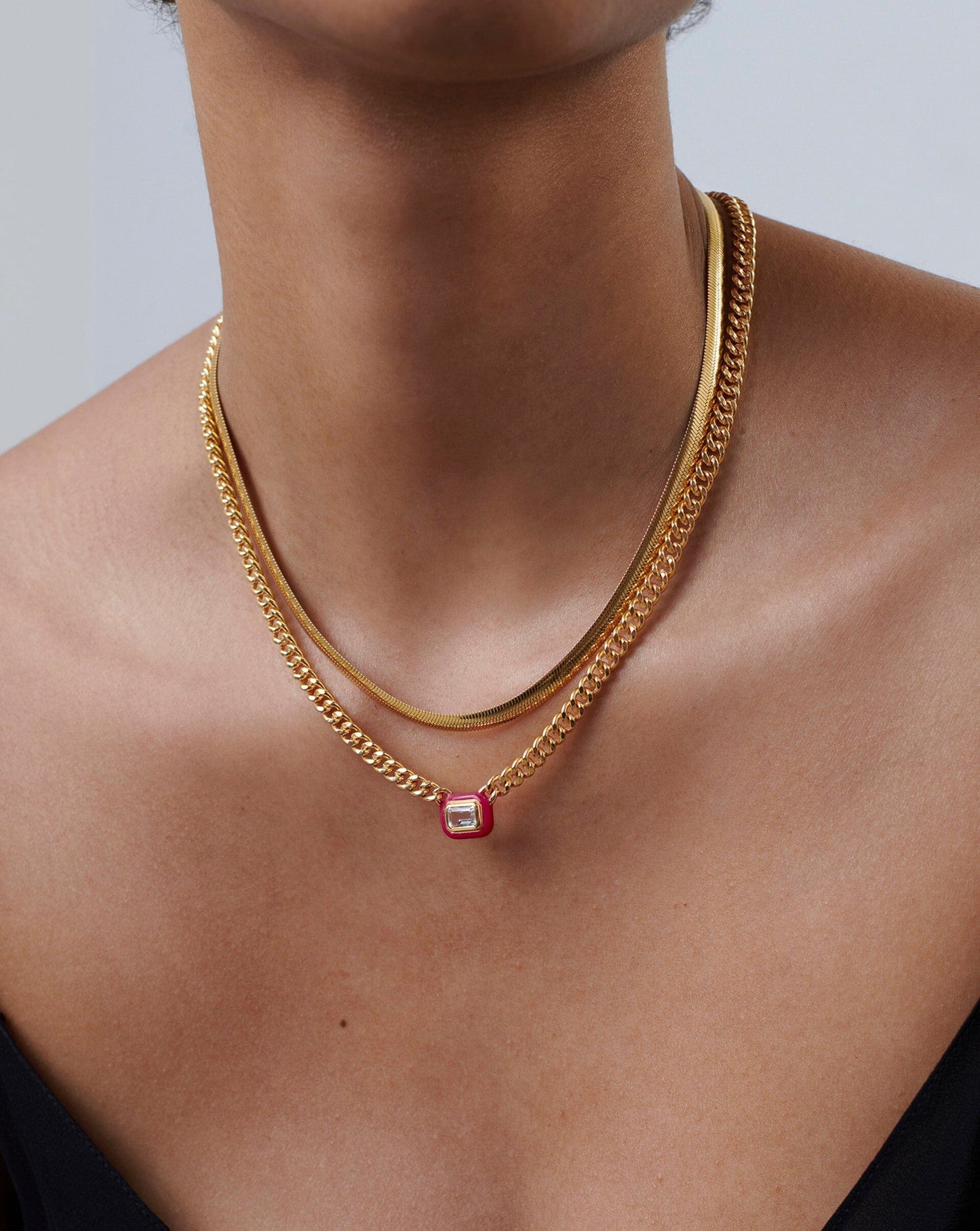 Floating Pendant Chain Necklace in Gold and Zirconia