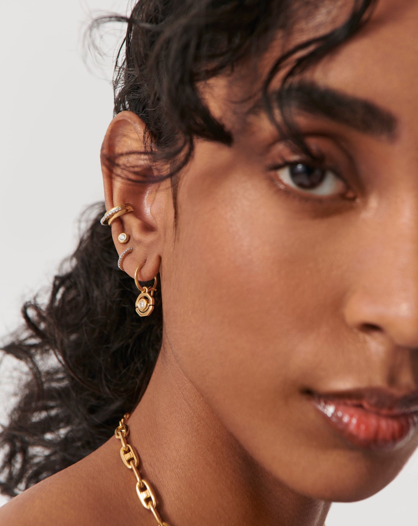 Small Hoop Earrings with Enamel and Stone Charms