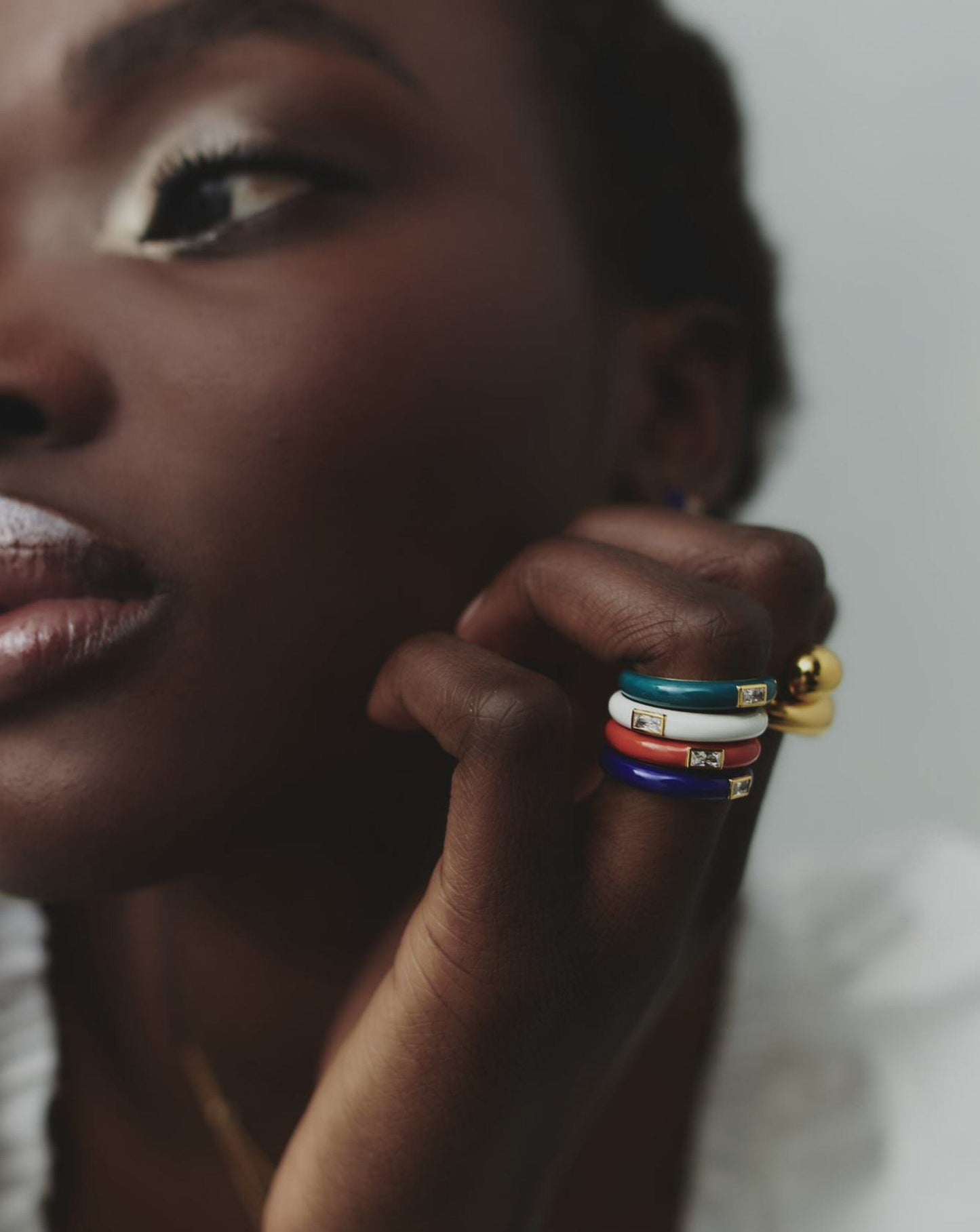 Colorful Enamel and Stone Stacking Ring 1