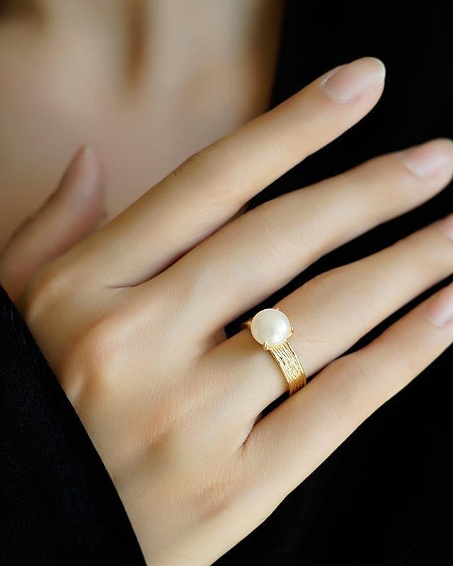 Elegant Pearl Ring in Endless Sunset Design