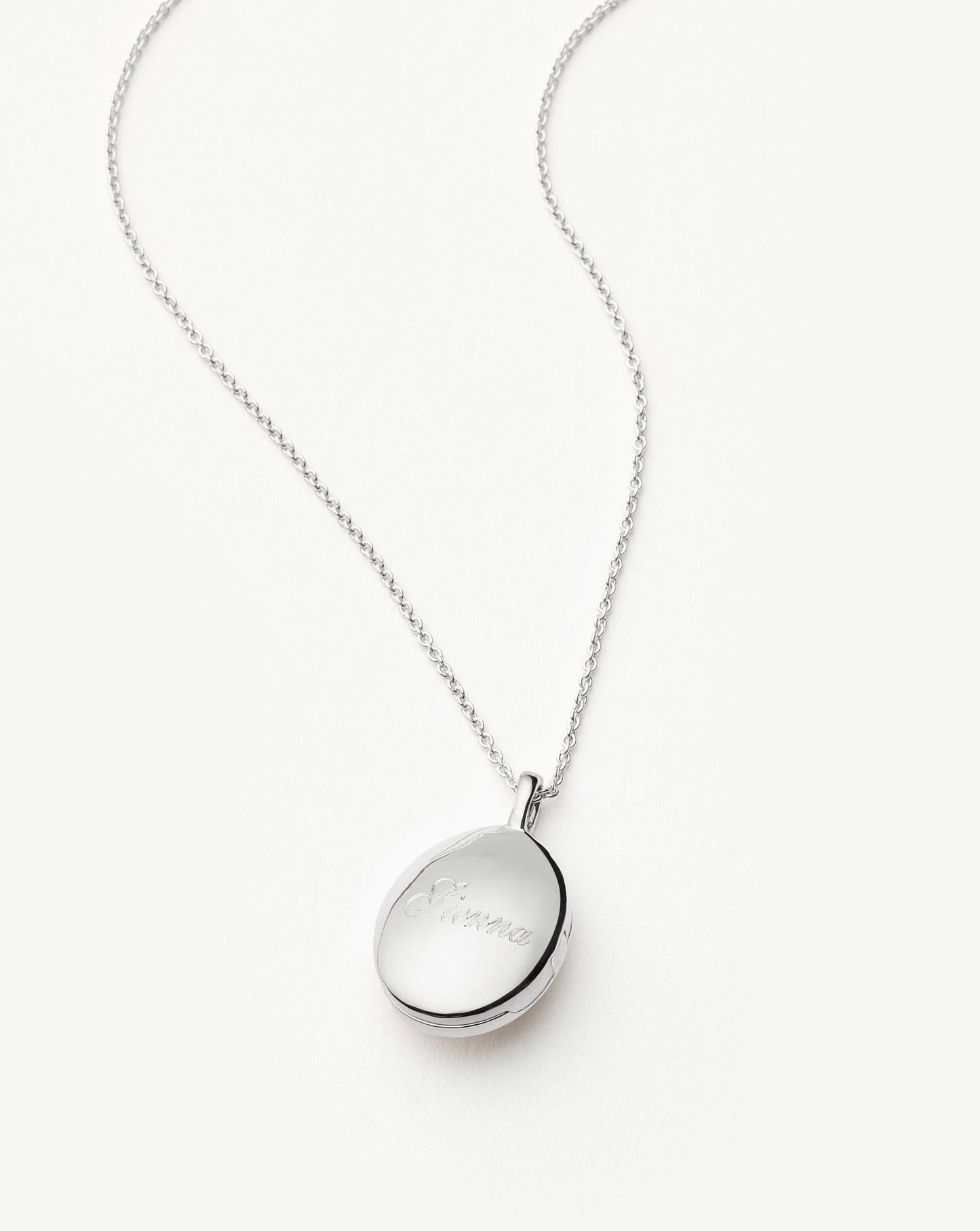 Engravable Oval Ridge Locket Necklace in Sterling Silver and Moonstone