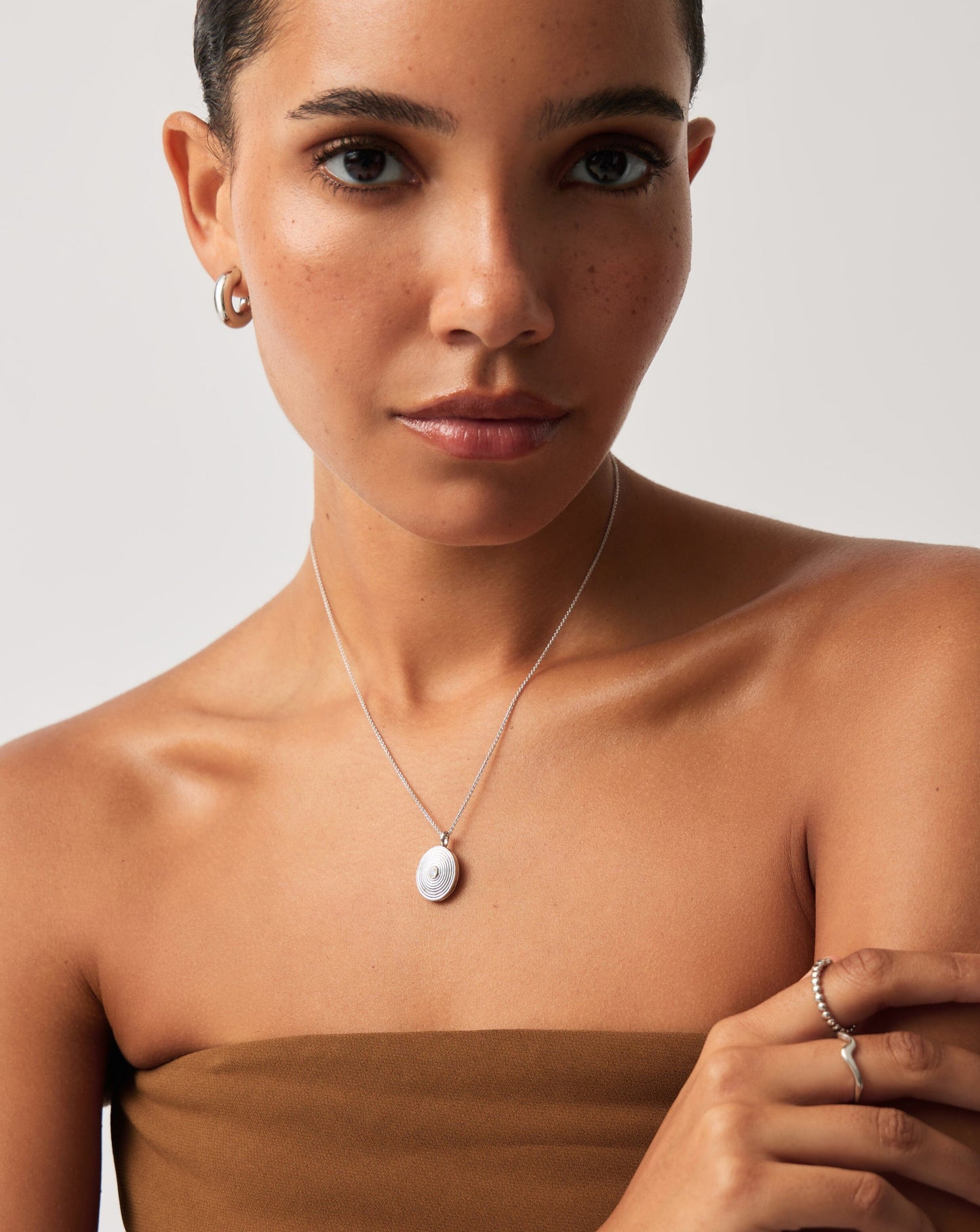 Engravable Oval Ridge Locket Necklace in Sterling Silver and Moonstone