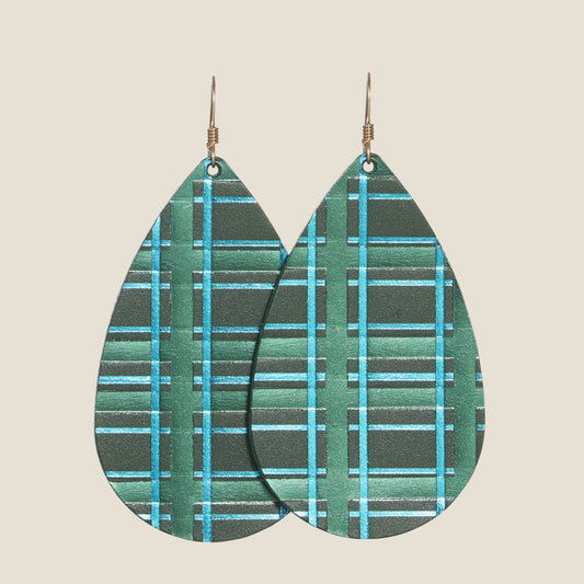 Tartan Teardrop Earrings in Evergreen Design