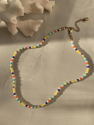 Colorful Pearl Necklace with Rainbow Design