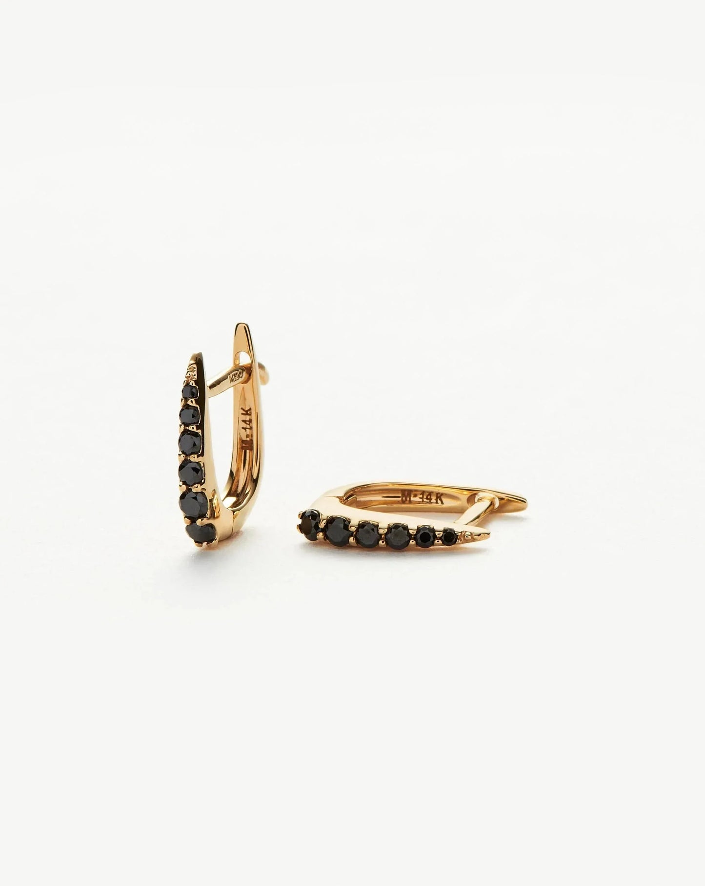 14k Solid Gold Black Diamond Claw Huggie Earrings