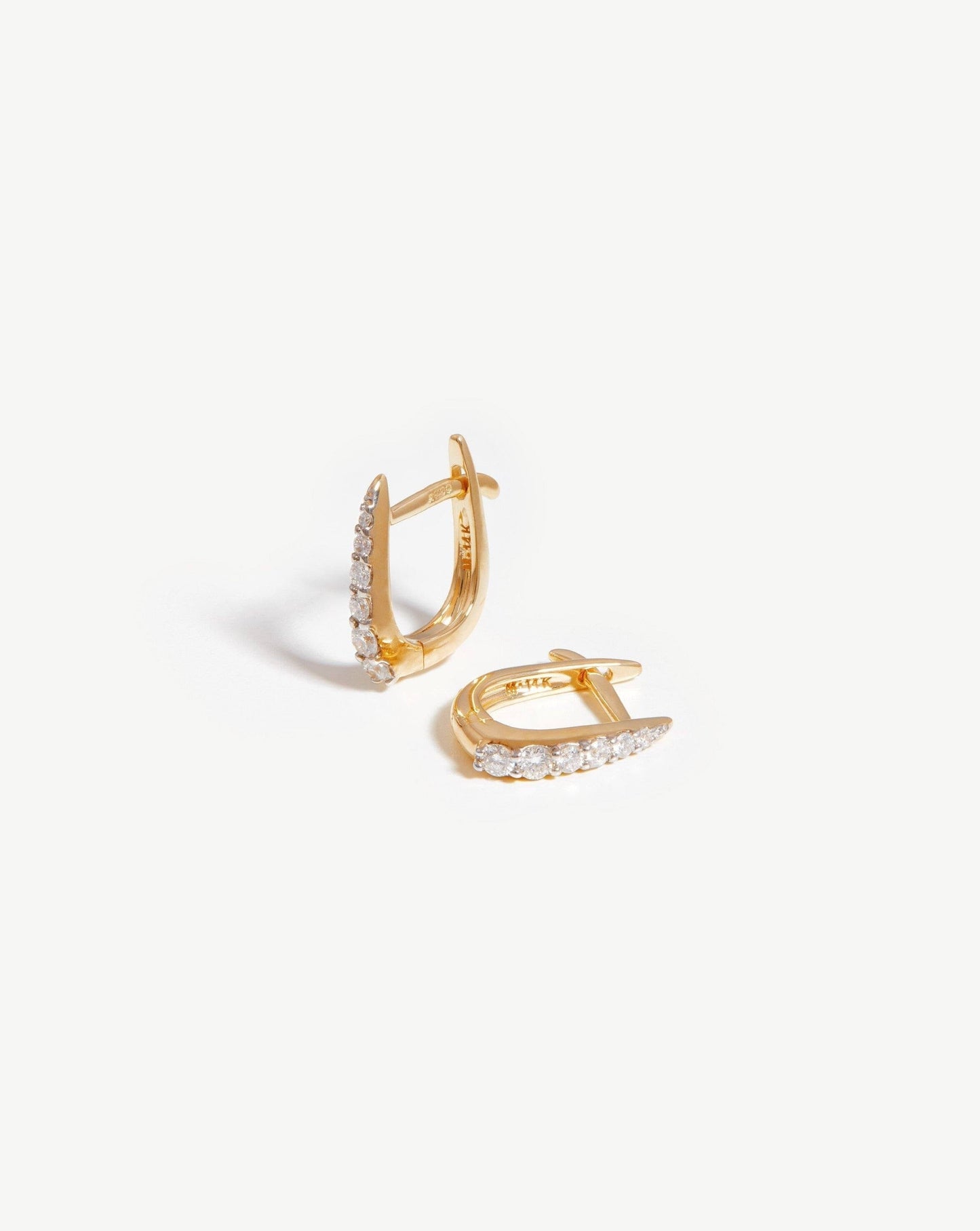 14k Solid Gold Diamond Claw Huggie Earrings