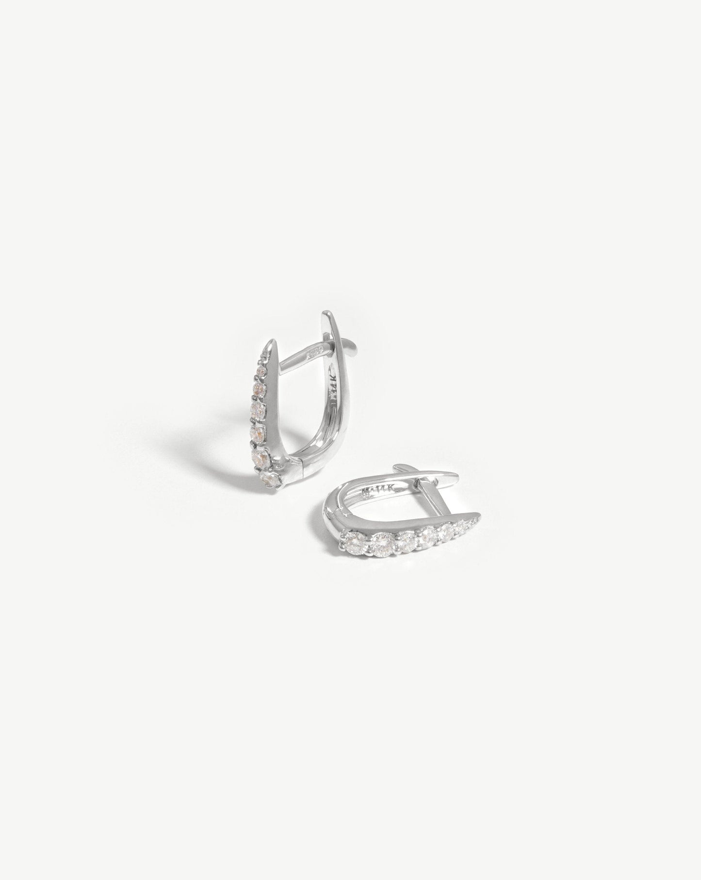 14k White Gold Diamond Claw Huggies Earrings