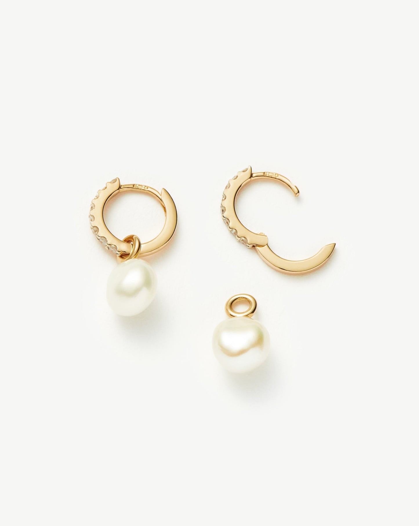 14k Solid Gold Pearl and Diamond Hoop Earrings