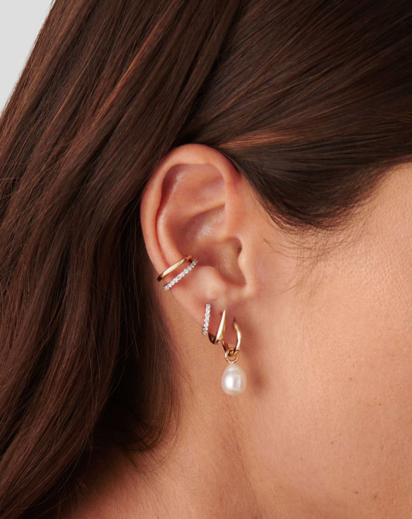 Mini Hoop Earrings with Fine Pearl Drops