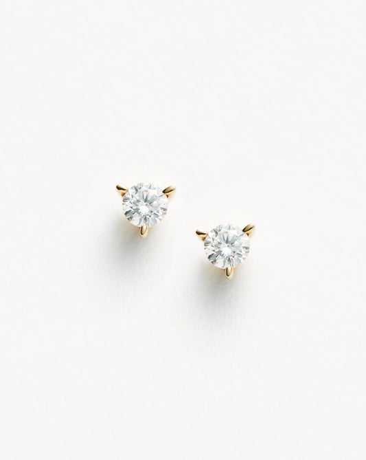 Small Solitaire Diamond Stud Earrings in 14k Gold