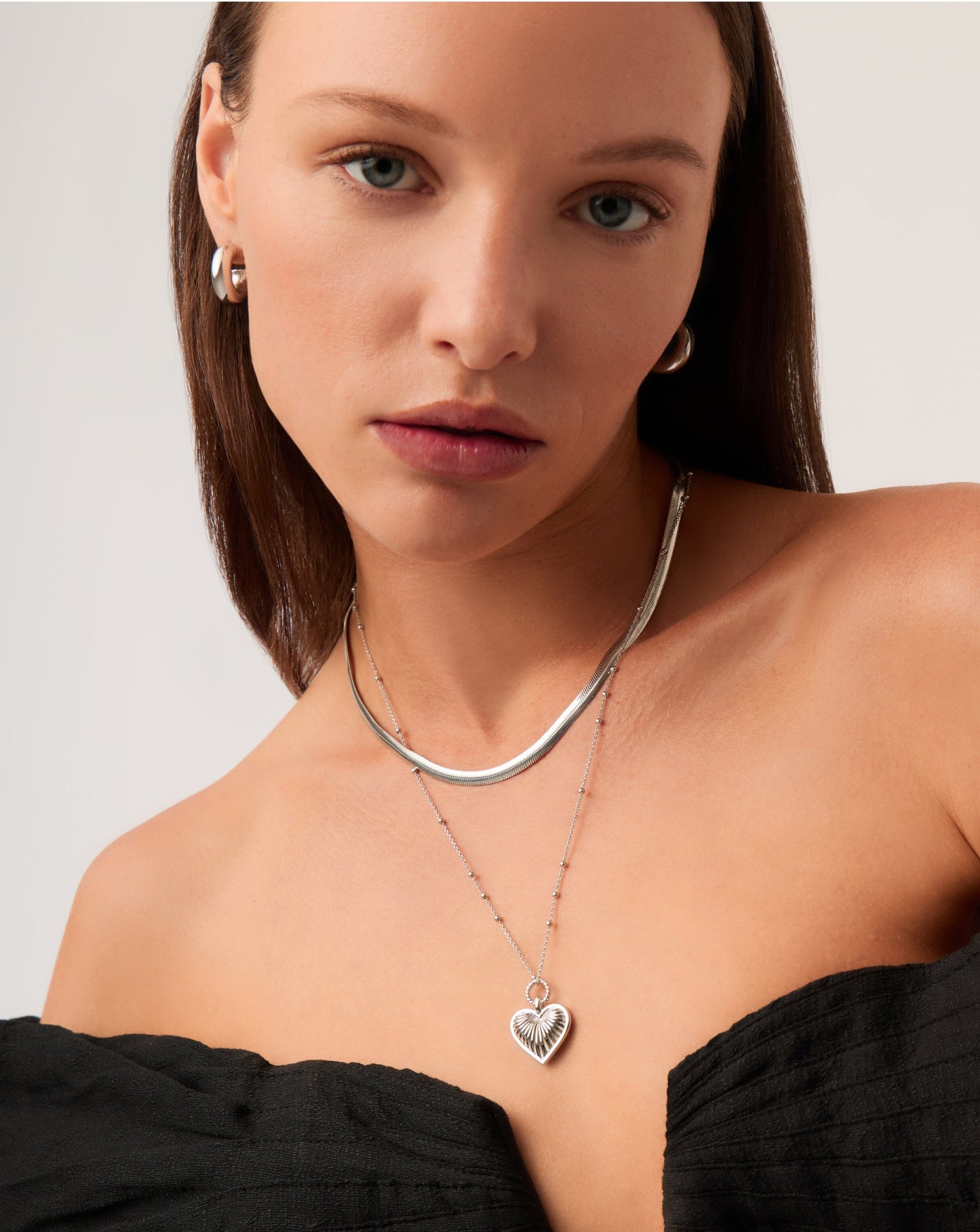 Rhodium Plated Flat Snake Chain Necklace