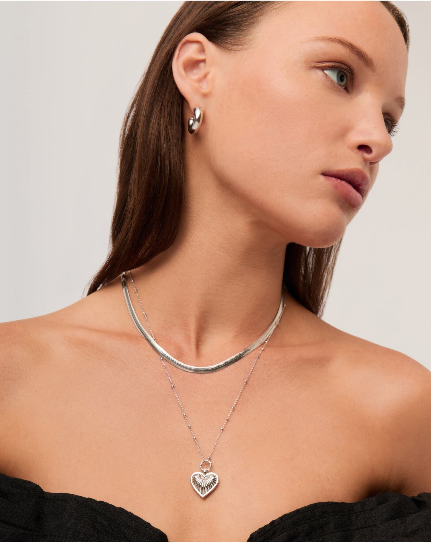 Rhodium Plated Flat Snake Chain Necklace